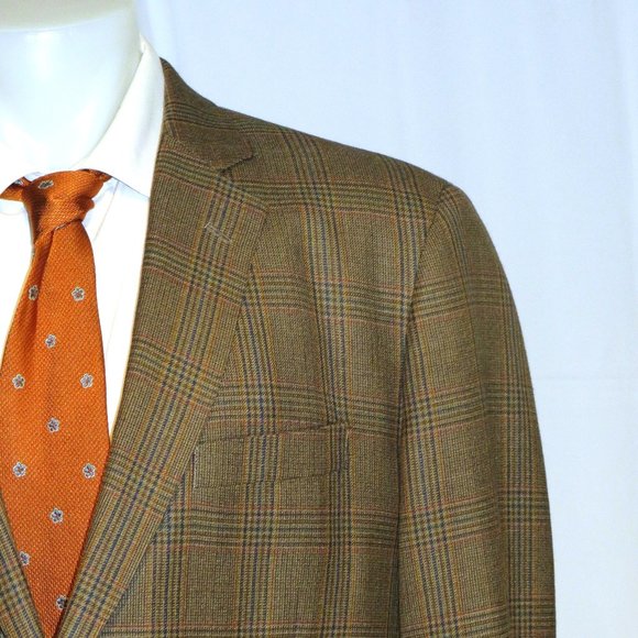 Brooks Brothers Madison Lanifico Brown Plaid Current Two Button Blazer 48R - Picture 1 of 11